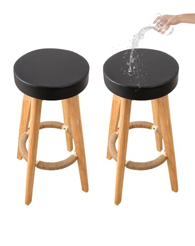 Image of CRFATOP 2 Pack Waterproof Bar Stool Covers Round Seat Slipcover,M,Black | 12-15 In Stretch Counter Cushion Protector, Washable, Pet Friendly, for Bar Kitchen Living Room Decor, No Cushion or Pad