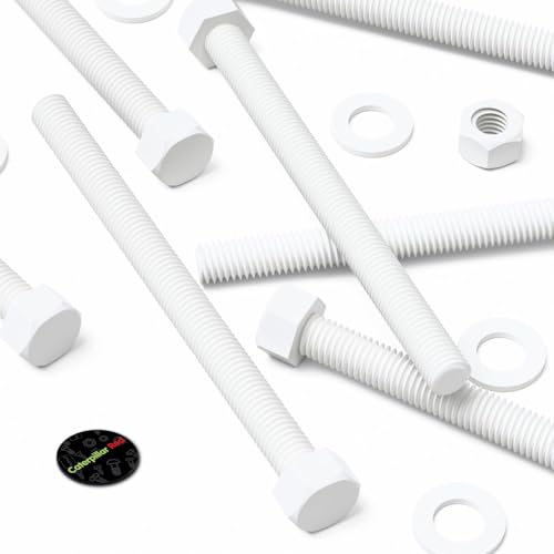 Image of 5X White PP Hex Head Plastic Bolts, Nuts & Washers, M12 x 150 mm (15 /32 x 5 29 /32 in)