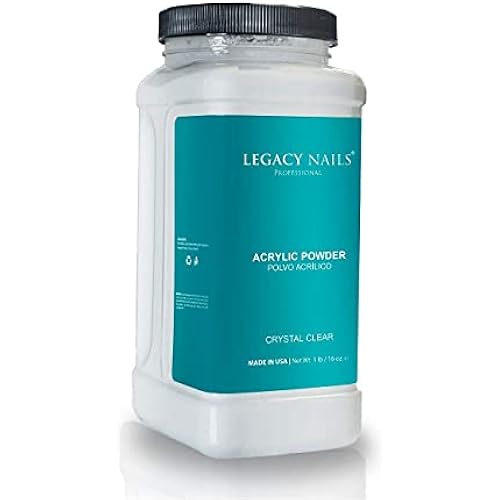 Legacy Nails Professional Crystal Clear Acrylic Powder, Net Wt. 1 lbs. / 16oz. - Mix With Glitter, Pigment and Create Custom Acrylic Nail Extension Colors