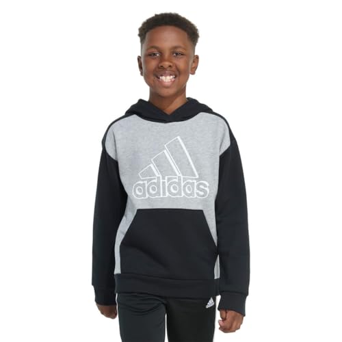 Adidas Youth Boy's Fleece Long Sleeve Graphic Logo Pullover Hoodie (US, Alpha, Small, Regular, Grey Heather)