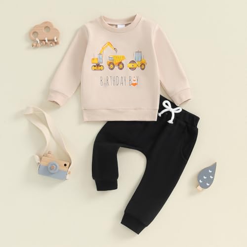 Birthday Boy Outfit Toddler Baby Boys Construction Excavator Pullover Sweatshirt and Solid Jogger Pants Set2