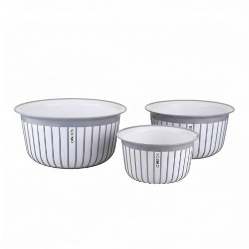 Image of Amazon Brand - Solimo Plastic Linea Containers without Lid Food Grade Set of 3(1.3L,2.3L and 3.8L) |BPA-Free Multipurpose Kitchen Bowls for Mixing and Serving, Grey