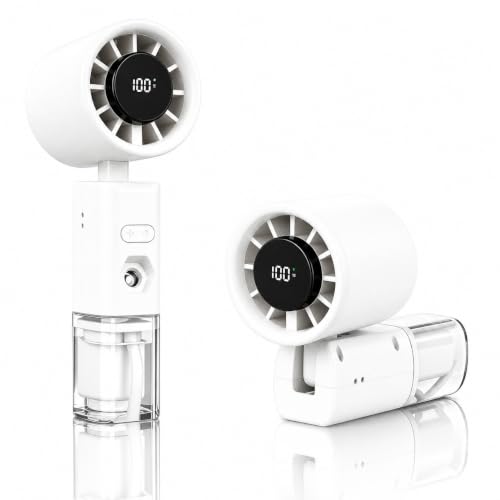 Image of QLECT 2-in-1 Mini AC Portable Fan with Water Mist Spray, 1800mAh Rechargeable Battery, 5 Speed USB Fast Charging Handheld Fan, Foldable Personal Cooling Fan for Travel, Office, Home, Men & Women