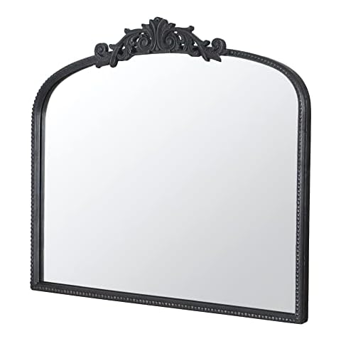 A&B Home Arched Vertical Mirror-Wall Mirror with Black Metal Frame,40"x31" Large Arch Mirror for Bathroom Bedroom Living Room Cover