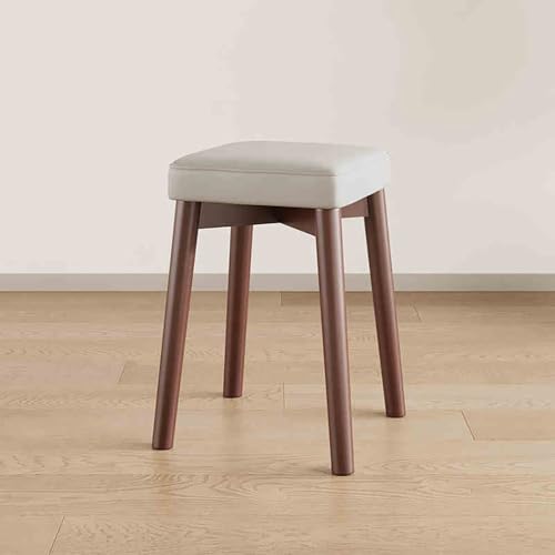 Taburetes de madera apilables, sillas acolchadas sin respaldo de 18 pulgadas con pies antideslizantes, taburetes modernos para el hogar, oficina, cocina y escuela (nogal y gris claro)