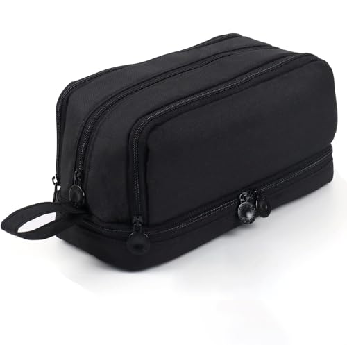 Large Capacity Pencil Case 4 Compartments Portable Pencil Pouch Bag with Zipper and Handle Stationery Organizer for School College Office Teens Adults Boys and Girls Black