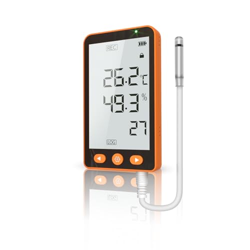 AKSTEST GSP-8PRO Thermometer and Humidity Data Logger with High-Accuracy Sensor, LCD, Rechargeable Battery, Alarm Alerts for Cold Chain & Laboratory Monitoring (-40°F to 185°F)