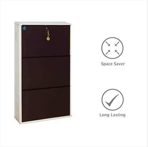 Image of DELITE KOM 20 Inch Wide, 3 Shelf Metal Shoe Rack Wall Mounted for Home with Central Lock | Holds Upto 8 Shoes or 12 Slippers Pair | 1 Year Warranty | (41 x 20 x 5, Ivory Coffee) | DIY | Space Saving