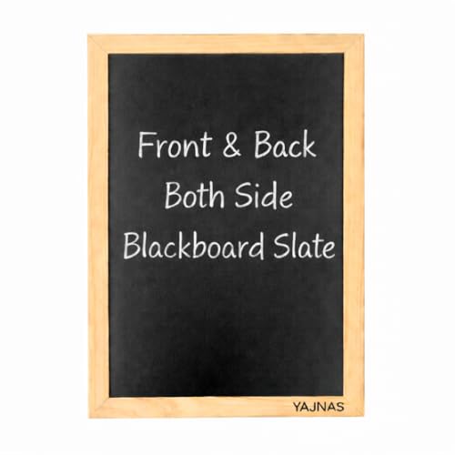 Image of YAJNAS Black Board for Kids | Wood - Double Sided Blackboard Slate | Pre-Writing Toys | Educational Kids Toys | Heavy Duty Slate Chalk Boards with Frame 9x11 Inch (23x28 cm)