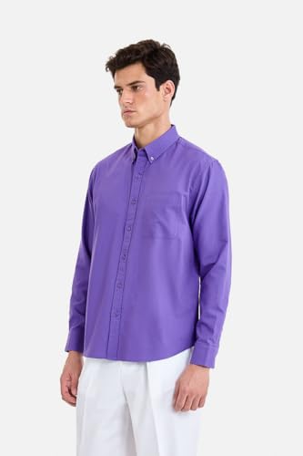 Image of SNITCH Men Casual & Semi-Formal Shirt | Regular Fit Long Sleeve Button-Down Collar Solid Oxford Style | 100% Cotton Breathable Fabric for Office, Date Night