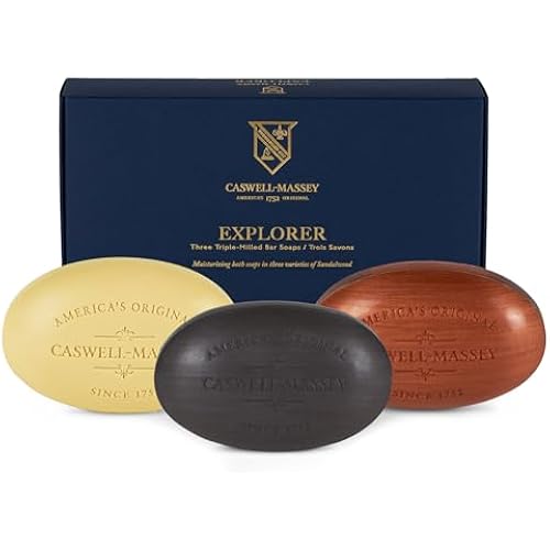 Caswell-Massey Men’s Bar Soap Gift Set - 2571, Woodgrain & Sandalwood - Moisturizing Triple-Milled Body Wash Bars for All Skin Types, Plant-Based & Essential Oils Formula, Made in USA, 3 x 5.8 oz