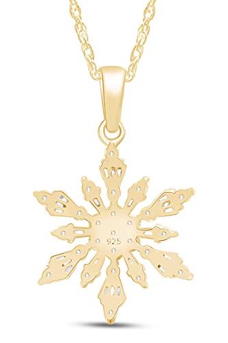 AFFY Snowflake Pendant Necklace for Women, Baguette & Round Cubic Zirconia or Moissanite in 14K Gold Over 925 Sterling Silver, Dainty Winter Charm Jewelry Gift with 18" Rope Chain3