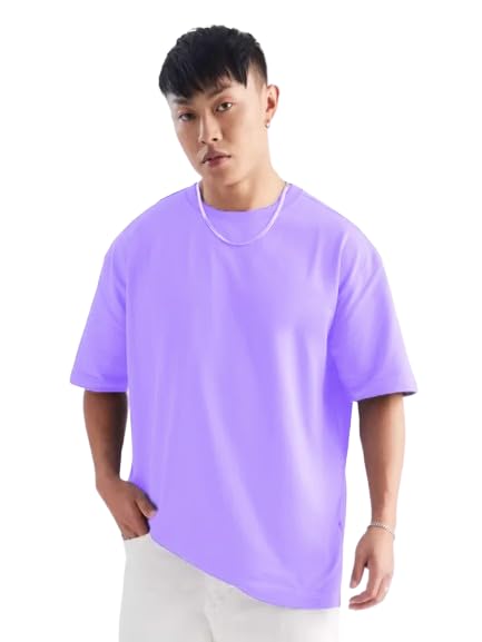 Image of INKKR Solid Men's Round Neck Oversized Purple T-Shirt