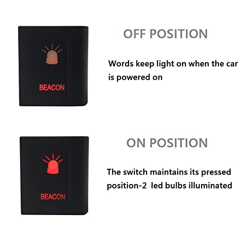 Image of Red Led Car Push Button Switch with Wires for VW Volkswagen Amarok 3Amp 12V (Beacon-Right Side)
