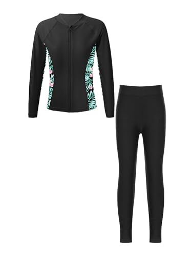 iiniim Girls Long Sleeve Rash Guard Swimsuit UPF 50+ Sunsuit Kids Rash Tops Shirts with Swim Legging Pants