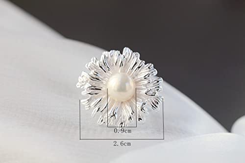 Creative natural pearl dingging ring bague ajustable fleurie femme - 5