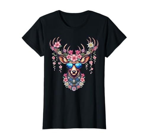 Hirsch T-Shirt Damen Trachtenshirt Dirndl Outfit Trachten T-Shirt