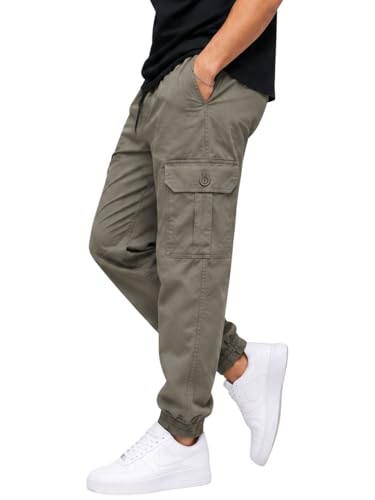 Image of Men's Cotton Cargo Pants | Cargo Trousers with Flap Buttoned Pocket | Elastic Waist Drawstring Casual Cargo Pants | Regular Fit Outdoor Travel Streetwear Bottom Wear
