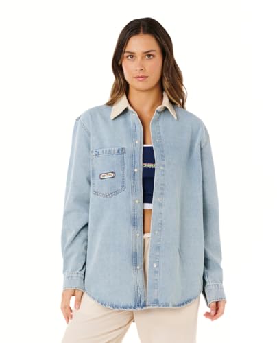 Rip Curl Chaqueta de mezclilla relajada para mujer, azul, (WASHED BLUE), M