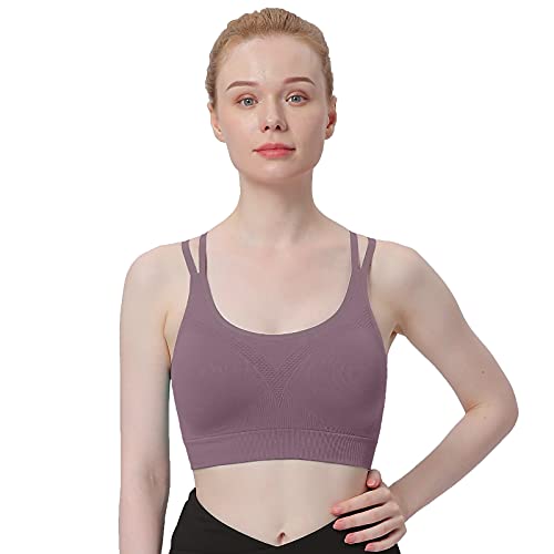 Image of WOYYHO Cross Back Sports Bra for Women Padded Medium Support Workout Bra | 3 Pack, Strappy, Removable Pads, Soft, Spaghetti Strap, Moisture-Wicking, Seamless, for Athletic Yoga Gym Fitness Daily