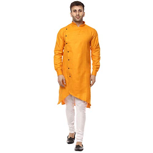 Veera Paridhaan Men's Regular Kurta (VP0089236_Yellow_36)