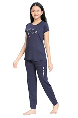 Image of Kids Night Suit for Girls - Cotton Set of Pyjama & T-Shirt Sleepwear - Lightweight & Comfortable Night Wear for Kids