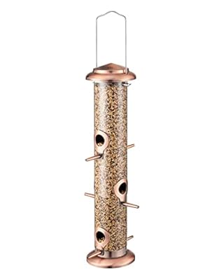 iBorn Metal Bird Feeders Brushed Copper Wild Bird Feeder for Outdoors Hanging All Metal Brushed Copper Finishing 14 Inch 6 Port(Seed is not Included)