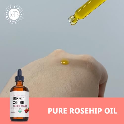 Kate Blanc Cosmetics Rosehip Oil for Face & Softer Glowing Skin (1oz, Organic, 100% Pure, Cold Pressed) Rosehip Seed Face Oil for Facial & Gua Sha Massage