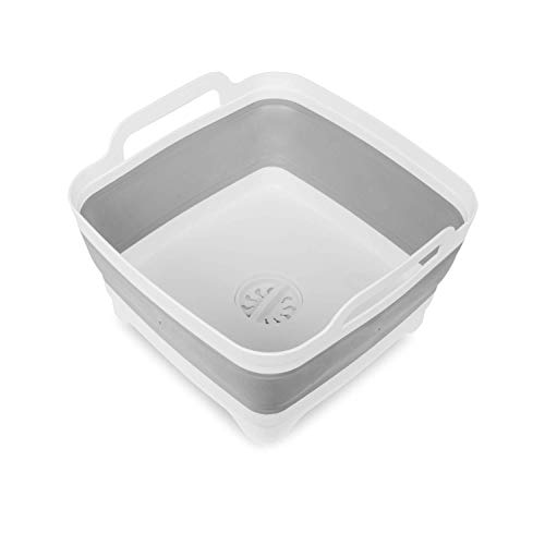 Altera la Vita Évier Evier Evier Pliable Vasque Vasque Vasque Lavabo avec Vidage pour Camping, Caravane, Caravane, Caravane 10 L Peu encombrant, Blanc/gris