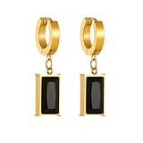 Pendientes de tuerca para hombre, estilo simple y neutro, estilo hiphop, negro, rectangular, con incrustaciones de circonita, para hombres y mujeres, accesorios de joyería