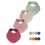 Musselin Halstuch Baby Mädchen & Jungen, bio Baumwolle GOTS + OEKO-TEX: Set (4 Stück) Dreieckstuch Baby Winter + Sommer | Lätzchen Baby Neugeborene- Kinder 4 Jahre: weich saugfähig Sabberlätzchen