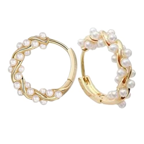 TOPPERFUN 1par Pendientes De Aros De Perlas Para Mujeres Con Diseño De Vides Elegancia Y Estilo Sofisticado Pendientes De Hoops Perlas