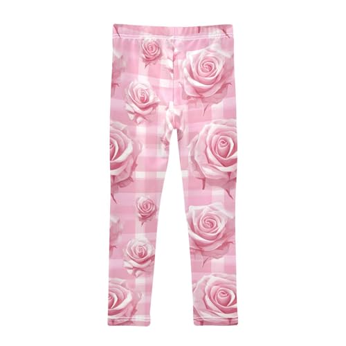 Pink Checked Rose Girls Leggings Ultra Soft Compression Yoga Gym Pants for Kids 4-10T2
