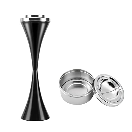 Anfrere Standing Outdoor Ashtray For Home Patio, Windproof Large & Tall Outside Ash Tray For Cigarette Butt Holder Receptacle Disposal, Black Metal Smokers Cigar Ash Tray Container With Lid, C01Bk #TOP8