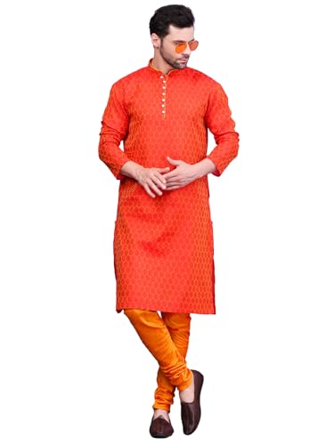 Image of Men's Cotton Jacquard Kurta and Churidar Set