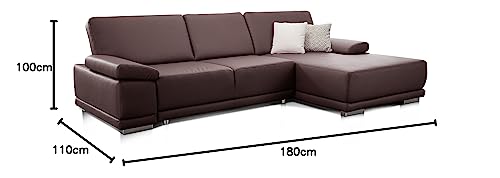 CAVADORE Ecksofa Corianne mit Schlaffunktion / Bettsofa in L-Form im modernen Design, inkl. Armteilverstellung und Longchair / 282 x 80 x 162 / Kunstleder, braun
