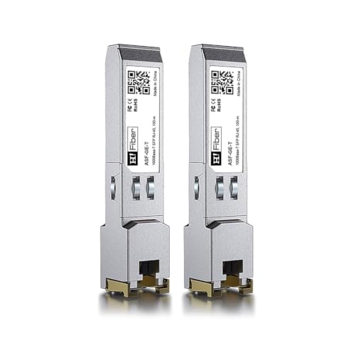 Image of H!Fiber 1.25G SFP to RJ45 Module, 1000Base-T Copper SFP Ethernet Transceiver for Cisco GLC-T /SFP-GE-T, Meraki MA-SFP-1GB-TX, Mikrotik, Ubiquiti UniFi UF-RJ45-1G, Intel, TP-Link and More, 100m, 2 Pack