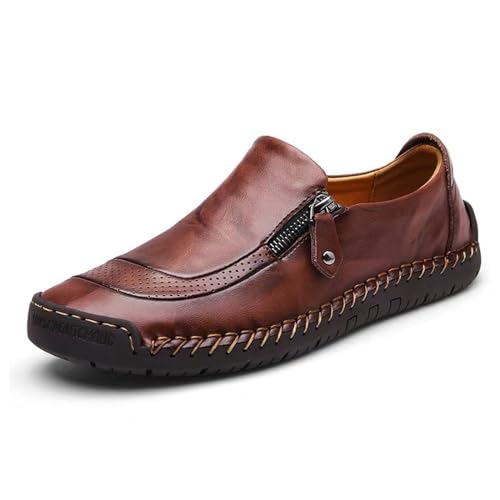 Dress Shoes for Men Lightweight Zipper Slip on Flat Driving Loafers Vintage Walking Slip-on Casual Wedding Oxfords