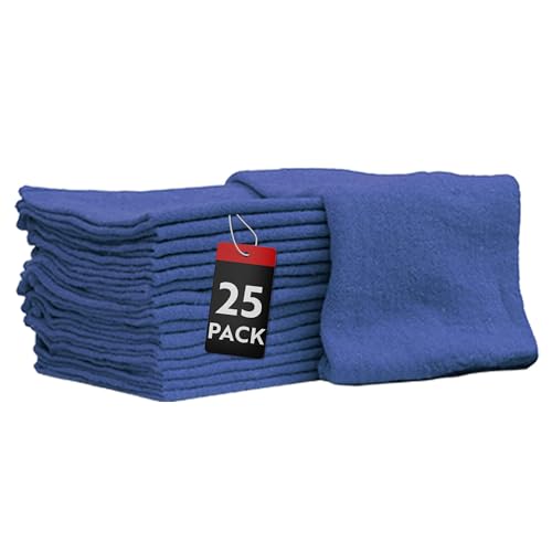 Nabob Wipers Auto Mechanic Shop Towels 25 Pack Bulk Shop Rags 100% Cotton Size 14x14 Commercial Grade (25 Pack Blue)