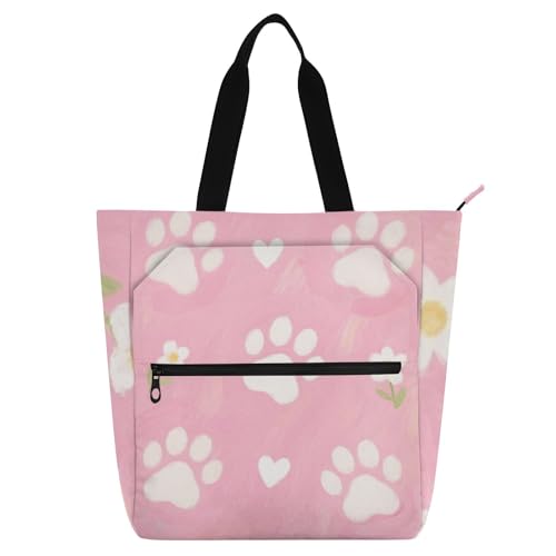 Bolsa de mano para niños con huellas de flores, ideal para la escuela y biblioteca