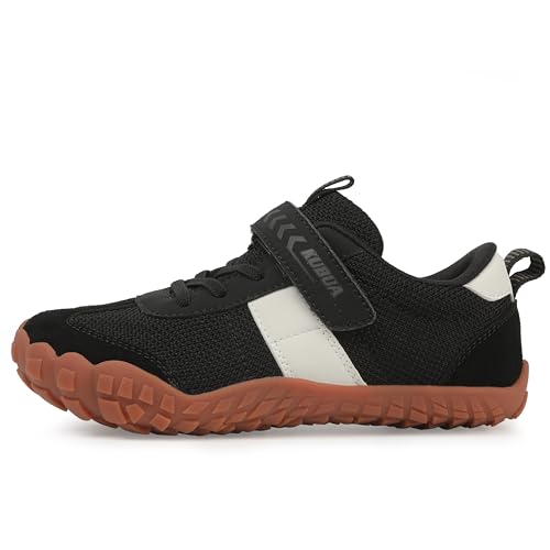 KUBUA Kids Barefoot Shoes Boys Girls Sneakers Lightweight Durable Tennis Shoes School Gym Sports Black 5 Big Kid