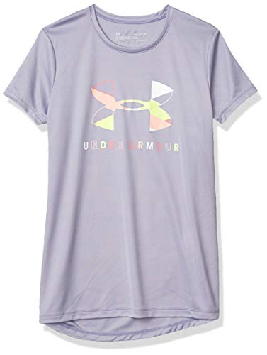 Under Armour Girls' Big Logo Tech Short Sleeve Training Workout T-Shirt, Purple Dusk