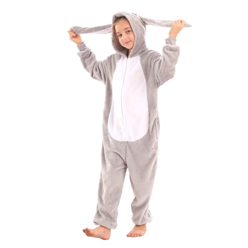 WAFUNNE Animal Onesie Costume Rabbit for Kids Child Boys Girls Womens Mens Cosplay Halloween Easter Bunny Gray XL