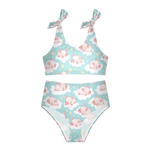Wusikd Pink Piglets Sleeping Girls Swimsuits Two Piece Clouds Stars Swimwear Bikini Set for for Girls Size 3T3