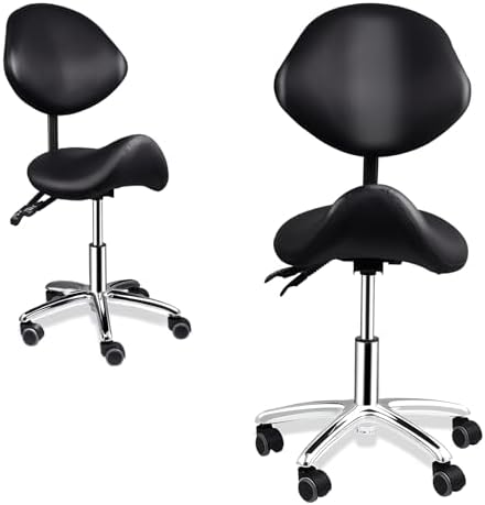 Adjustable Saddle Stool Chair with Backrest, 19.7-24.8" Height, 90-125° Angle, Swivel Wheels, 400 Lbs Capacity - Perfect for Labs, Clinics, Salons, and Beauty Professionals