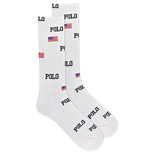 POLO RALPH LAUREN Men's Americana Logo Crew Sock, White, 10-13