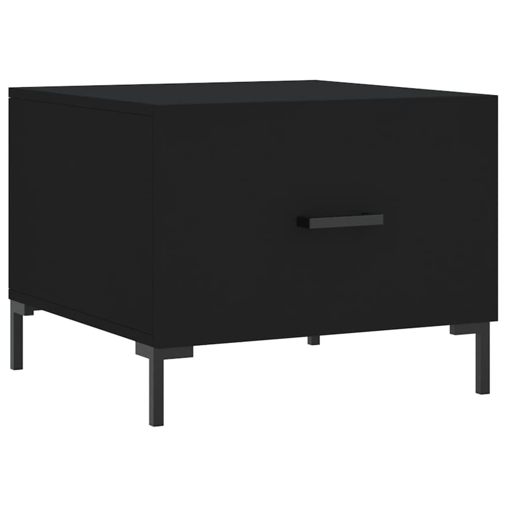 Juego de mesa de café negra de 50 x 50 x 40 cm de madera y hierro, diseño moderno con cajón y patas robustas, mesa auxiliar pequeña para salón, balcón y dormitorio