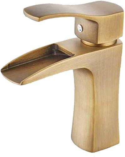 Preisvergleich Produktbild LFTS Antique Messing Wasserfall-Bassin-Mischer Retro Badezimmer-Hahn-Einhebelmischer Wannen-Mischer für Badezimmer Brushed