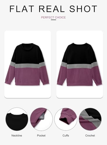 KISSMODA Womens Casual Long Sleeve Sweatshirts Color Block/Solid Tops Corduroy Crewneck Tunic Pullover with Pockets