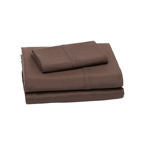 Image of Amazon Basics Lightweight Super Soft Easy Care Wrinkle Free Microfiber 3 Piece Bed Sheet Set with 14-Inch Deep Pockets, Twin, Chocolate, Solid, Kids, Men & Women Bedding (Pack of 4)